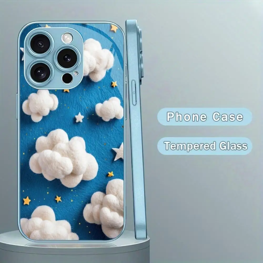 Funda para iPhone 17 con Estampado de Cielo Azul y Nubes, Funda de Moda para iPhone, Fundas de Vidrio para iPhone 17, 16, 15, 14, 13, Pro Plus