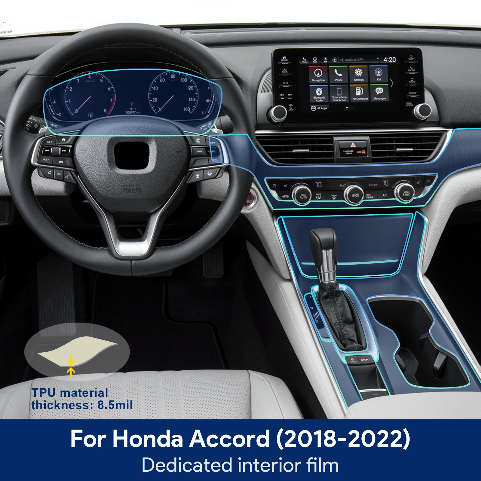

For Honda Accord 2018 2019 2020 2022 Invisible Interior TPU Film Protective Layer Scratch Resistant Car Modification Accessories