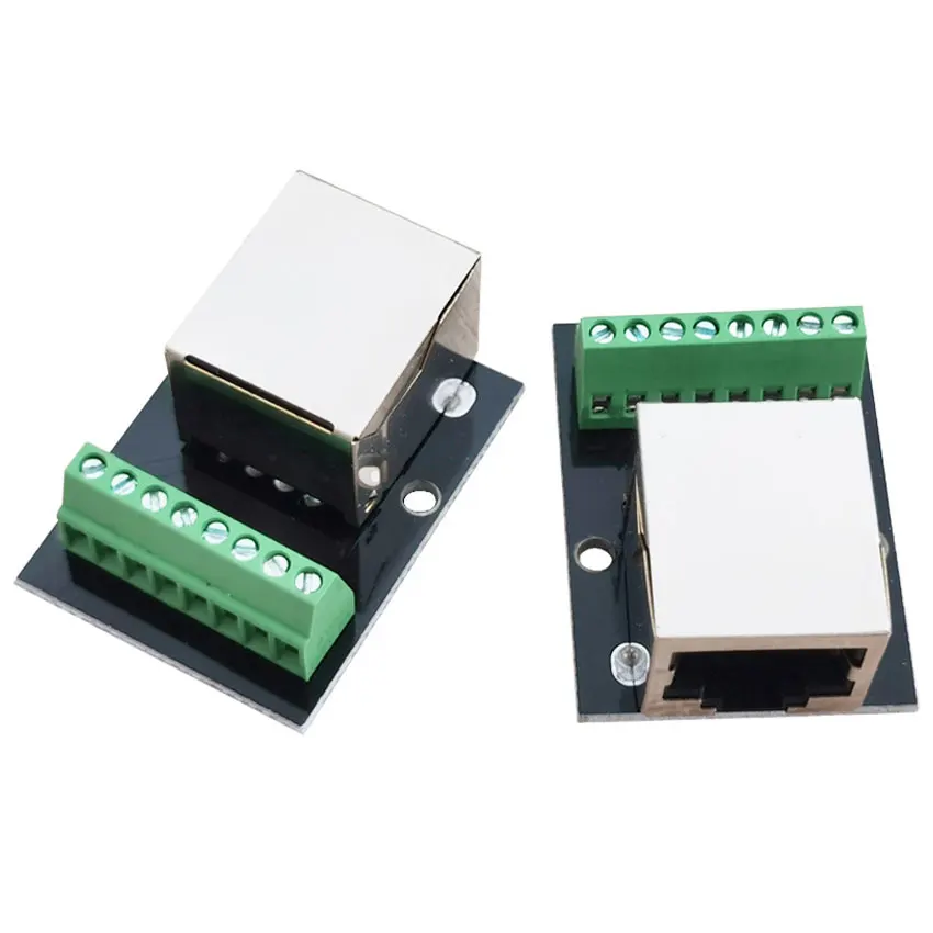 2PCS RJ45 Ethernet Female Socket Connector Breakout Board,2.54mm Connector Board Shielded Network Adapter Terminal