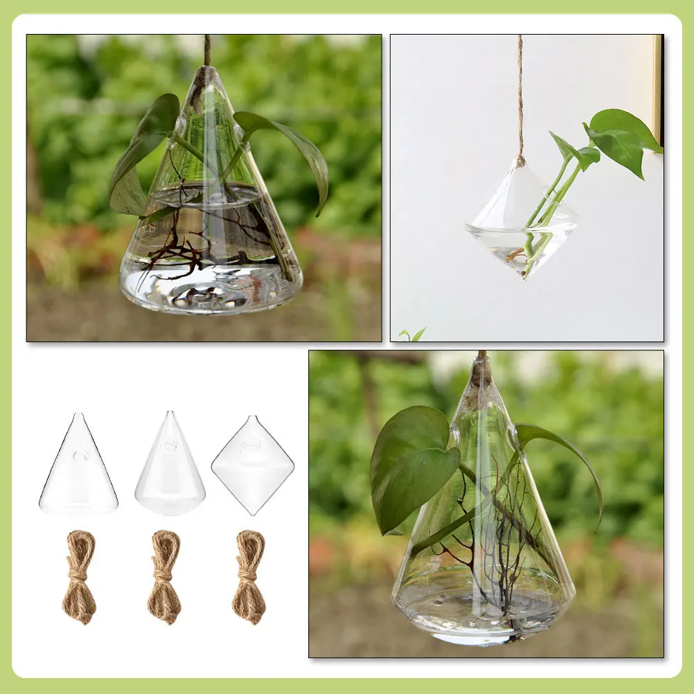 

1Set Transparent Glass Hydroponic Flowerpot Hanging Vase Home Decor Nordic Style Plant Holder Terrarium Container