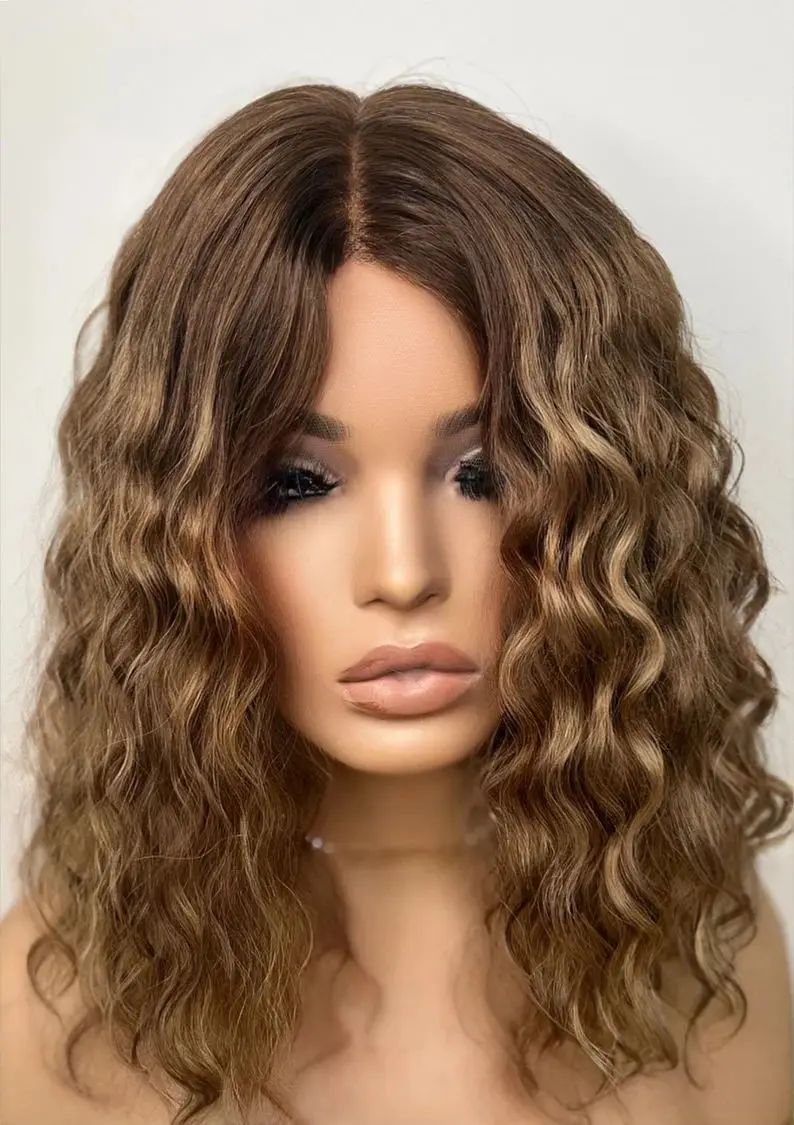 

Preplucked Realistic Hairline Ombre Highlight Honey Blonde Synthetic Lace Front Wig Loose Wave Wigs For Women Glueless Curly Wig