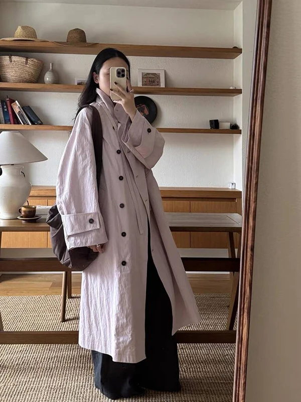 

plus Size 300 Pou Casual Sle Long Coat Women's Spring Faion Meat Concealing Slimming Collar Coat Korean Version Loose Fit