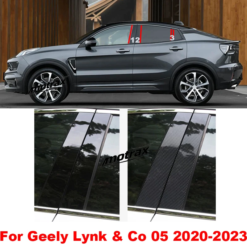 For Geely Lynk & Co 05 2020 2021 2022 2023 Car Window Door Column BC Pillar Post Cover Trim Carbon Fiber Black PC Sticker