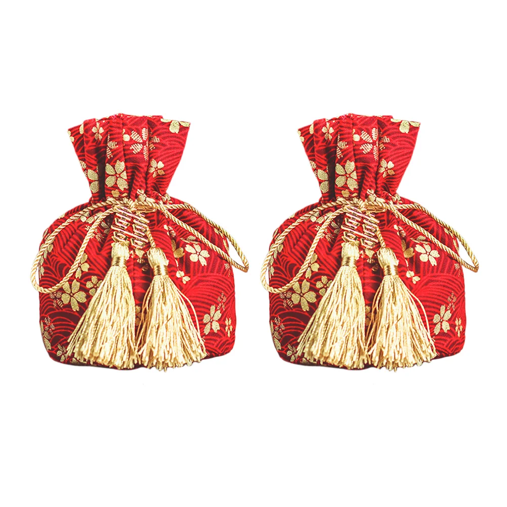

2 Pcs Candy Bag Bags Wedding Party Supplies Gift Drawstring Storage Chinese Style Cloth Pouch with Tassels Festival
