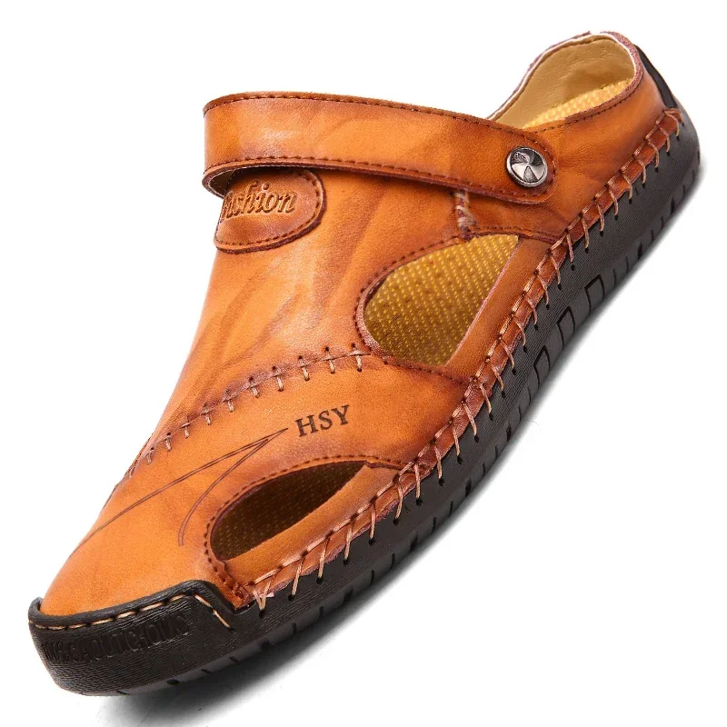 Men's Leather Sandals Comfortable Black Rubber Sandals Slippers Classic Fashion Outdoor Casual Sandals for Men Shoes