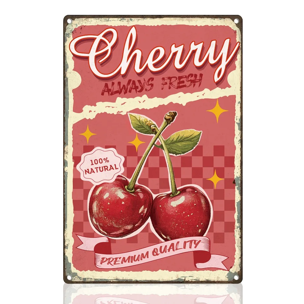Vintage Metal Tin Sign Iron Wall Decor for Bars Restaurants Cafe Pubs Rectangle Cherry 300x200x2.2mm