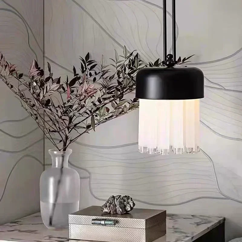 New product designer light luxury matte black glass bedside small chandelier Nordic Chinese style living room study bedroom