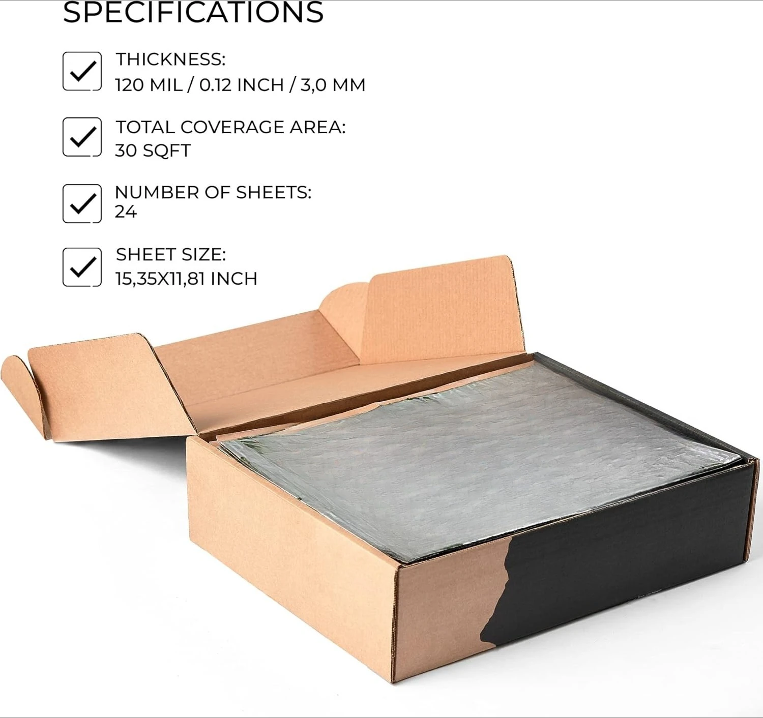 120 مل (3 مم) 30 قدم مربع لتخفيت صوت السيارة - مميت صوت بوتيل للسيارات - عزل الضوضاء وتخطيط الاهتزاز · جديد