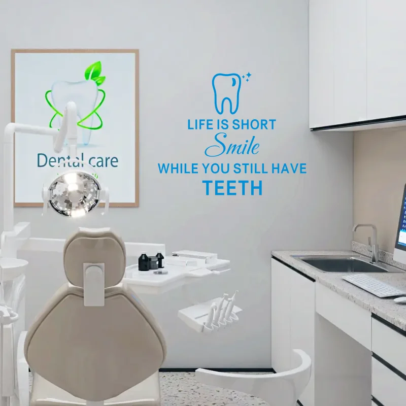 

1pcs dental sticker life is short smile while you have teeth decal for wall glass store decal #484