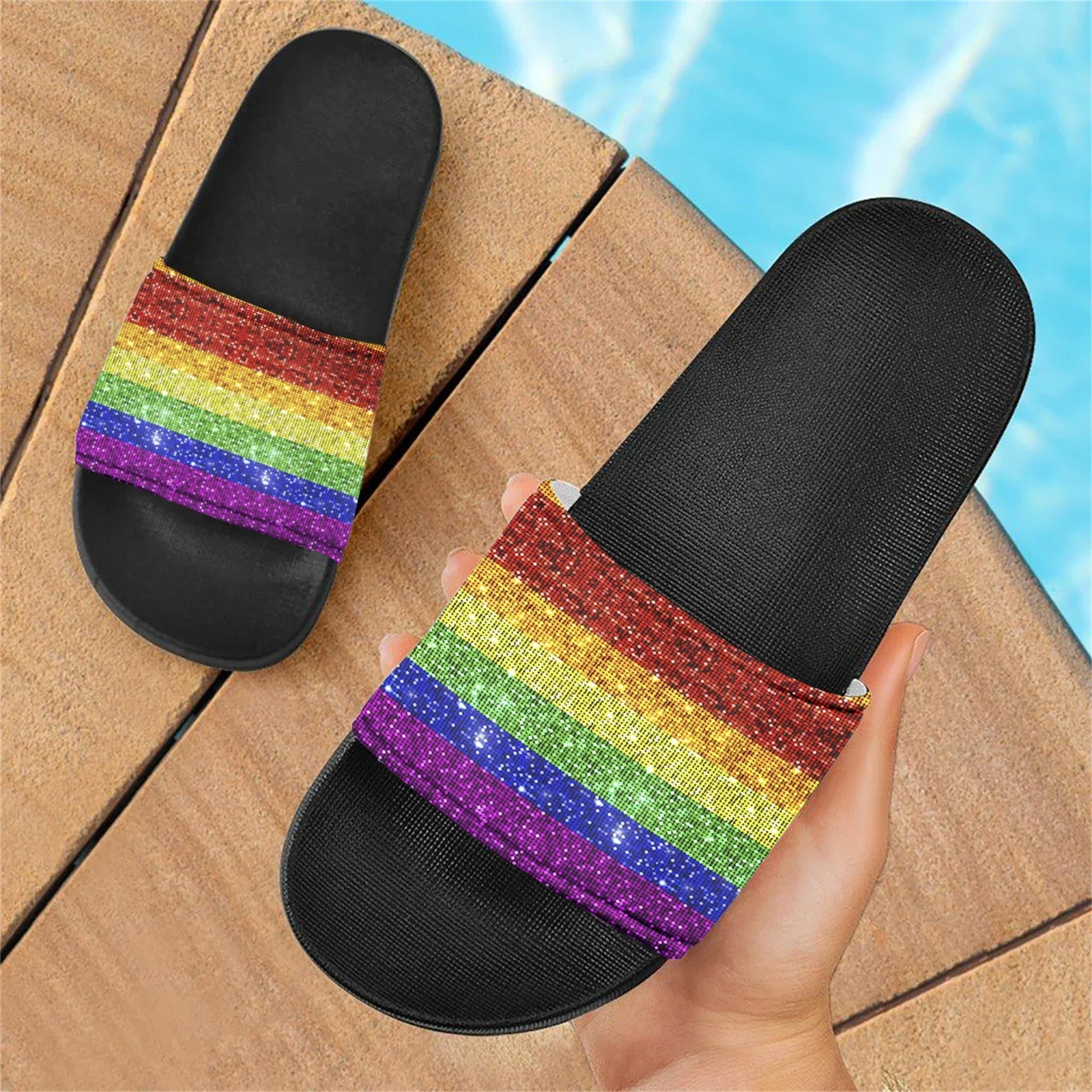 Lgbt Pride Rainbow Feel Print Pantoufles décontractées pour adultes, Sandales HOLight pour la maison, Sandales d'été pour femmes, Diapositives de marche populaires