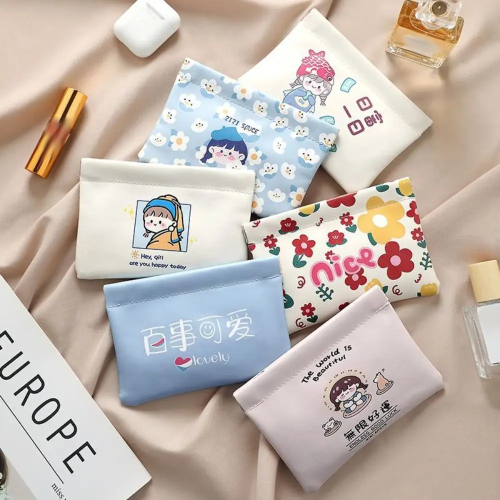 

New Automatic Closing Mini Cosmetic Bag Soft Pu Leather Cartoon Pattern Makeup Pouch Portable Lipstick Bags