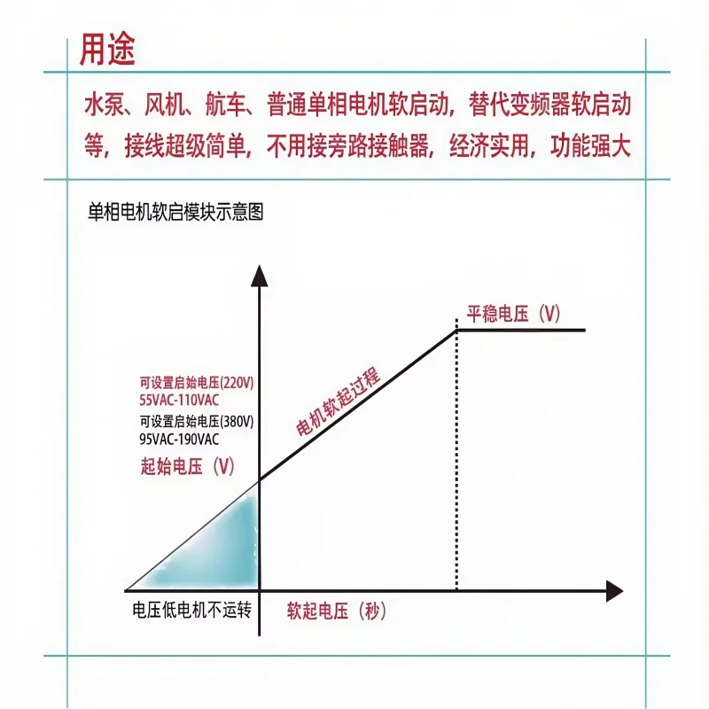 220V 단상 지능형 모터 소프트 스타터 소프트 스타트 모듈 소프트 스타트 50-60HZ 호환 2/3/4/ 6/ 8KW SSR-100WA-R(4KW)