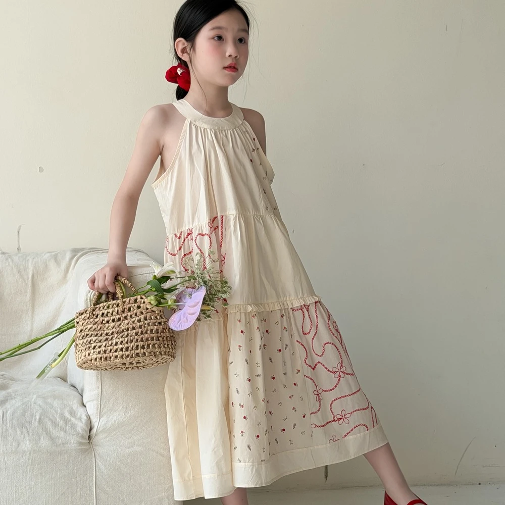 Girls' Dress 2026 Spring and Summer New Children's Clothing Korean Style Girl Baby Neck Broken Flower Splicing Dress