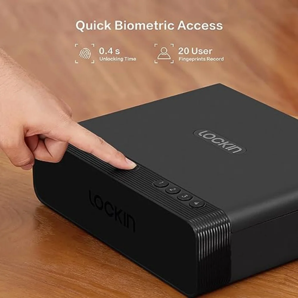 Biometric Pistol Safety for 0.4s Quick Access with Fingerprint/numeric Keypad/app/key Unlock Nightstand Car Gun Safety Device