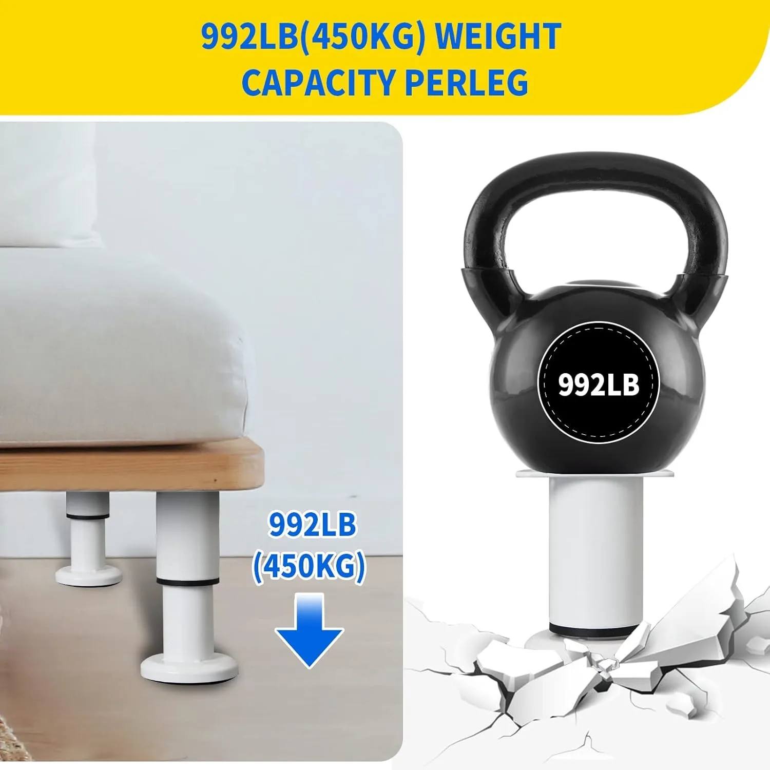4PCS Adjustable Furniture Couch Cabinet Legs , Heavy Duty Adjustable Height Replacement Legs for Dresser/Sofa/Bed/Chair image 3