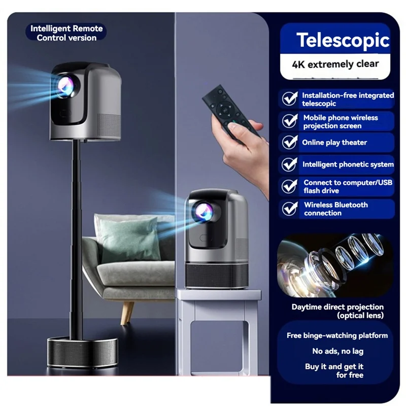 Projetor ELETO compatível com Android 11 4K 1920X1080p TS-1 Dual Wifi 260ANSI BT5.0 Cinema Projetor externo TS-1