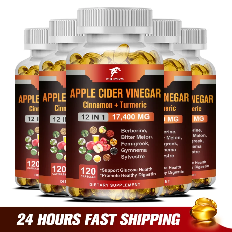 Natural Organic Apple Cider Vinegar Capsules 17,400mg with Cinnamon, Turmeric -Best Supplement for Digestive, Immunity Support