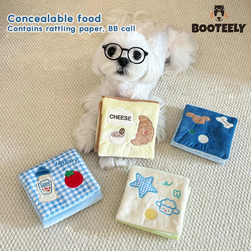 Castañuelas divertidas para mascotas, juguete para ocultar comida con sonido, comida para olfatear, libro de tela para ocultar, juguete Molar masticable para mascotas, suministros para mascotas