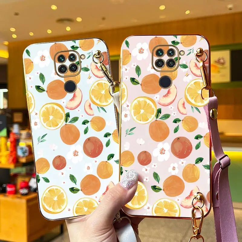 Oil Painting Fruit Lanyard Plating Phone Case For Xiaomi Redmi Note 9 9T 9Pro 10S 10 10Pro 8 8Pro 8T 11SE 11 11TPro 11Pro Cover