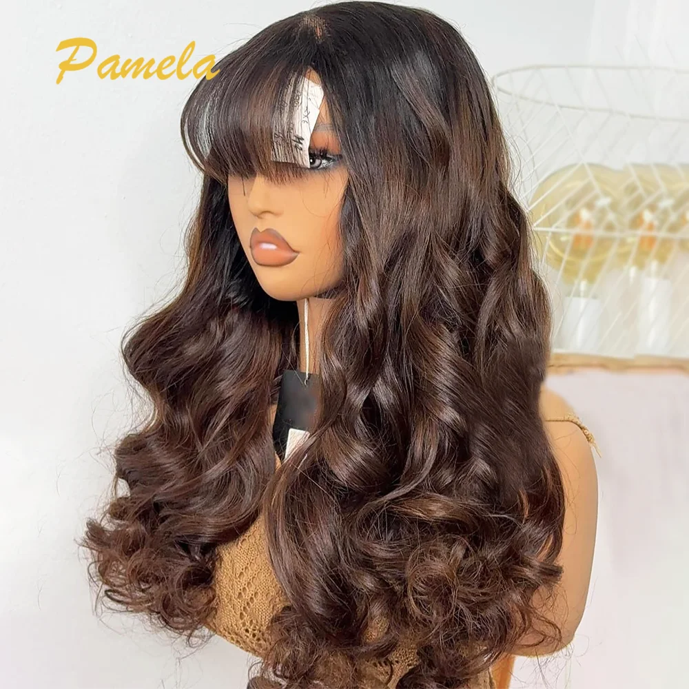 Ombre Blonde Loose Wave Lace Front Wig Ombre 1B/4 Brown Colored Human Hair Wigs 13x4 HD Transparent Lace Frontal Wigs With Bangs