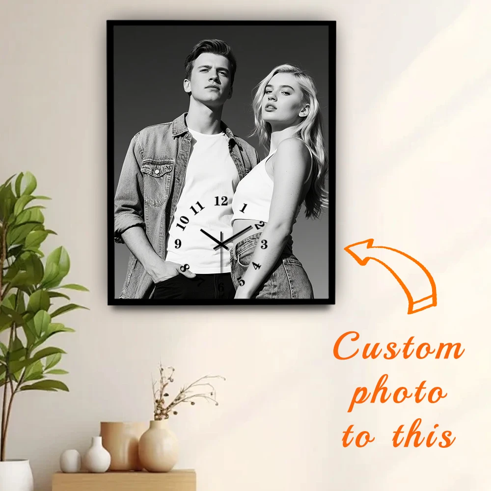 

1PC Personalized Aluminum Alloy Framed Wall Clock,Custom Your Photo on A Square Muted Wall Clock,Gift for Family,Lovers and Pets