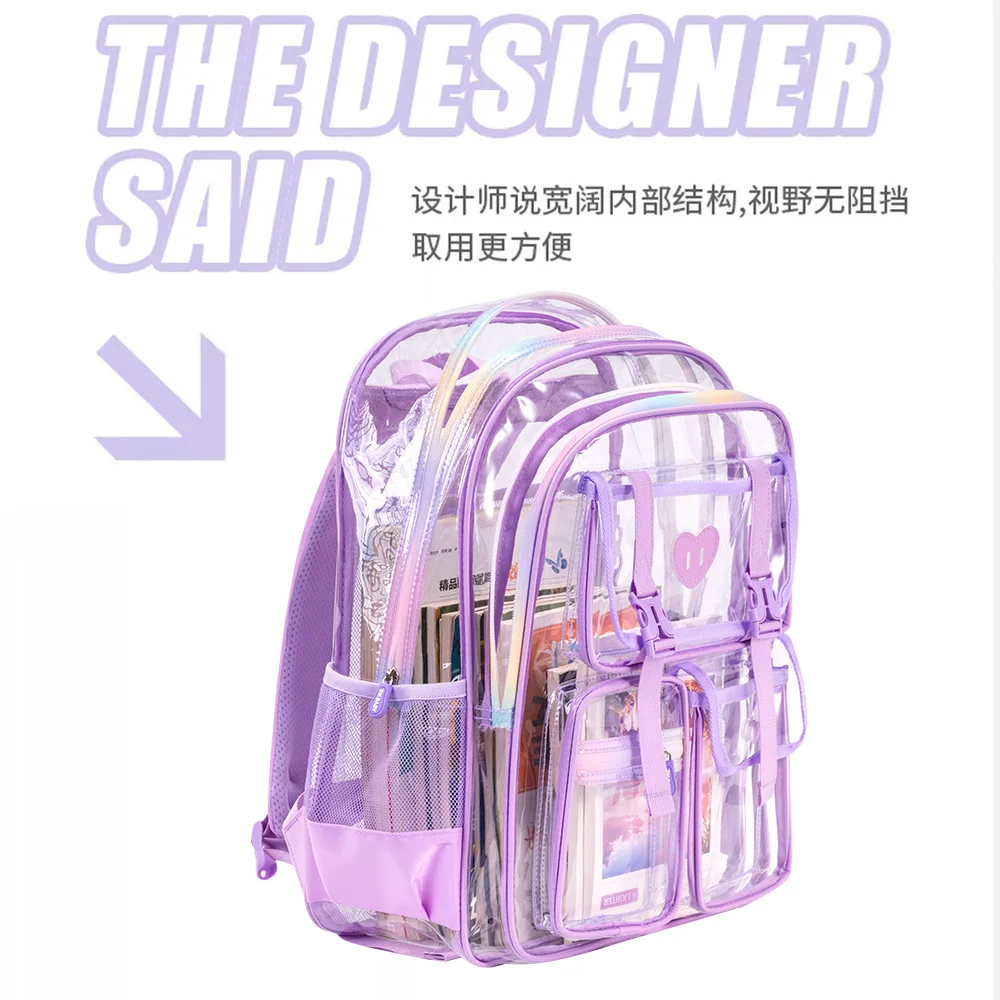 Large Clear Backpack for Girls Women Heavy Duty Transparent School Backpack Large Capacity Bookbag Pink