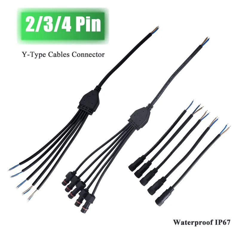 Waterproof 2 3 4 Pin Y-Type Connector Cable 1 to 2 3 4 5 Splitter Plug IP67 Outdoor LED Solar Light Male Female Plug Wire