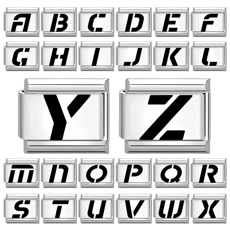 New Laser Engraving Personalized Design 26 English Letters A-Z Italian Charm Fit 9MM Bracelet Stainless Steel Making DIY Jewelry