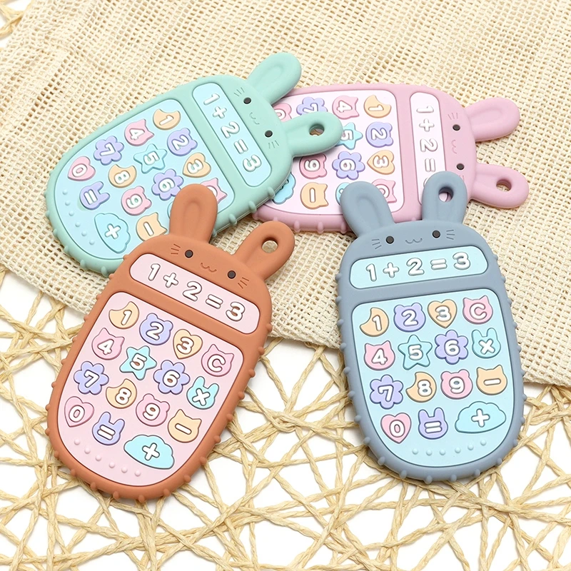 

1PC Silicone Teether Baby Bunny Phone Teether Wooden Teether Ring Kid Gift BPA Free Silicone Infant Goods Kid Teething Toy