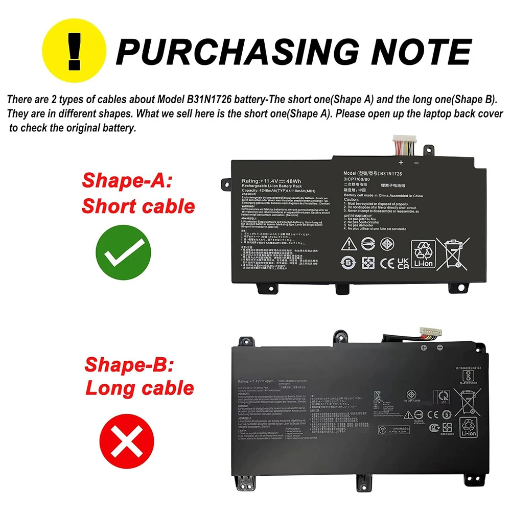 B31N1726 Battery for Asus TUF Gaming FX504 FX505 FX505DT FX504GD FX504GE FX504GM A15 FA506 FA506IU A17 FA706II NotebooFX80 FX86