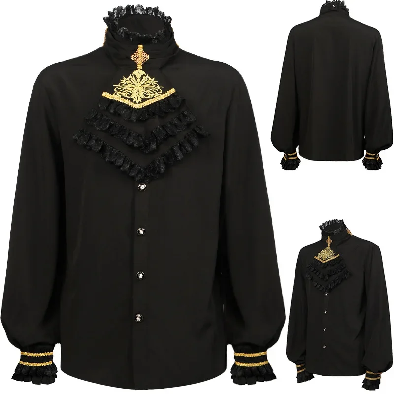 

Europe And America Medieval Gothic Shirt Men's Black Top