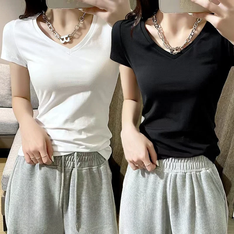 Camiseta Feminina de Verão Slim Fit Manga Curta, Camisa Base Versátil de Poliéster de Alta Qualidade para o Dia a Dia