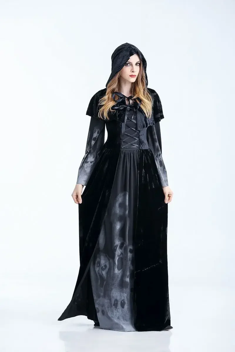 Vestido victoriano de Halloween, disfraces de Cosplay, ropa de bruja y vampiro aterrador, disfraz de mascarada Medieval para mujer, vestido Maxi elegante de fantasma