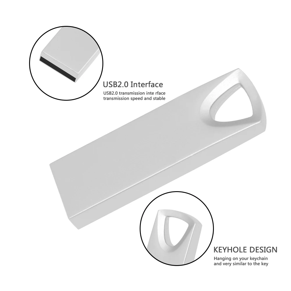 Metal de alta capacidade usb flash drive 64g usb 2.0 pen drive 128gb prata leve e à prova dwaterproof água com forte estabilidade u disco