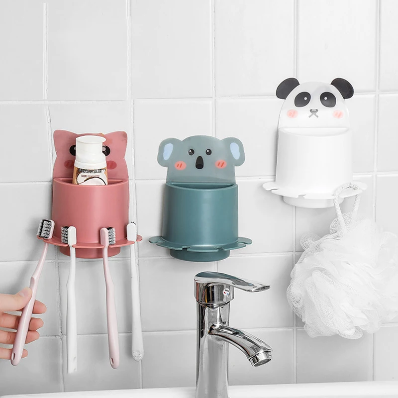 Cartoon Animal Toothbrush Holder Bathroom Accessories Set Toothbrush Toothpaste Wall Suction Storage Holder Container Organizer