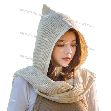 

Warm Winter Scarf - Unisex Solid Color Long Hooded Shawl, Knitted Headscarf