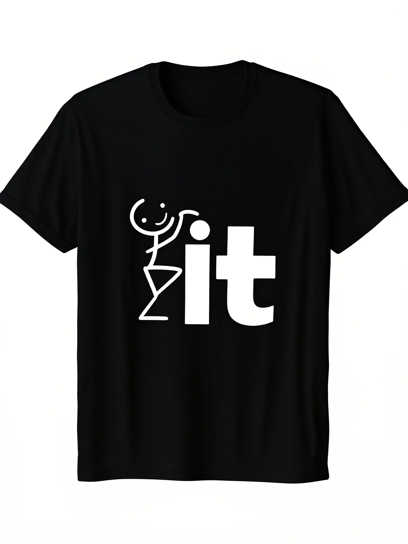 Men's Unisex Black Classic-Fit Short-Sleeved T-Shirt with It Print (Technology Logo), Casual Round-Neck T-Shirt Made of Stretchy Fabric, Comfortable Everyday Summer Top, Suitable for Year-Round Wear, Machine Washable Vintage Casual Round-Neck Printed Short-Sleeved T-Shirt, Suitable for Daily Commuting and Outdoor Activities, Machine Washable.