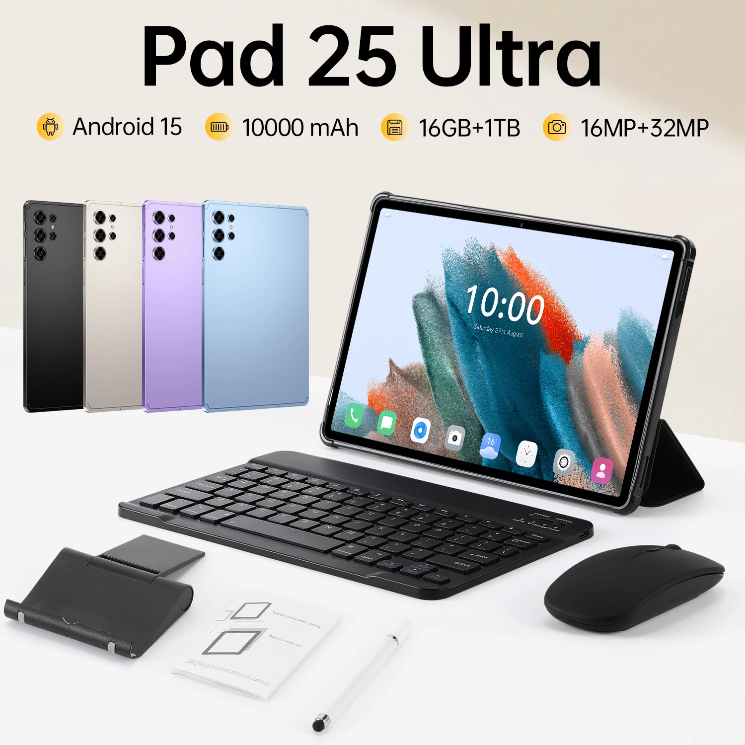 

HOT Pad 25 Ultra 10,1-дюймовый планшет Android 15 Snapdragon 8-го поколения 16 ГБ ОЗУ 1 ТБ ПЗУ 5G с двумя картами 10000 мАч