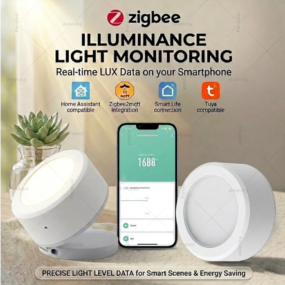 Zigbee Smart Light Sensor Illuminance Detector RealTime Lux Brightness Monitoring for Tuya Smart Life Zigbee2MQTT Home Assistant