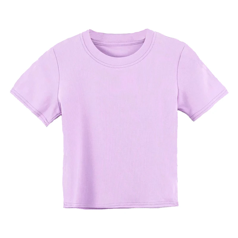 Estate Nuovo rotondo Ne ort Sve T-shirt da donna a vita alta Slim Fit Colore puro Strato base Trendy Street Sle Top