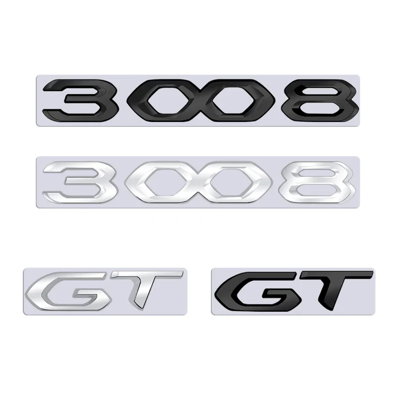 For Peugeot 3008 GT Car 3D Metal Letters Logo Badge Decals Sticker Car Auto Rear Trunk Alphabet Emblem Styling Stickers