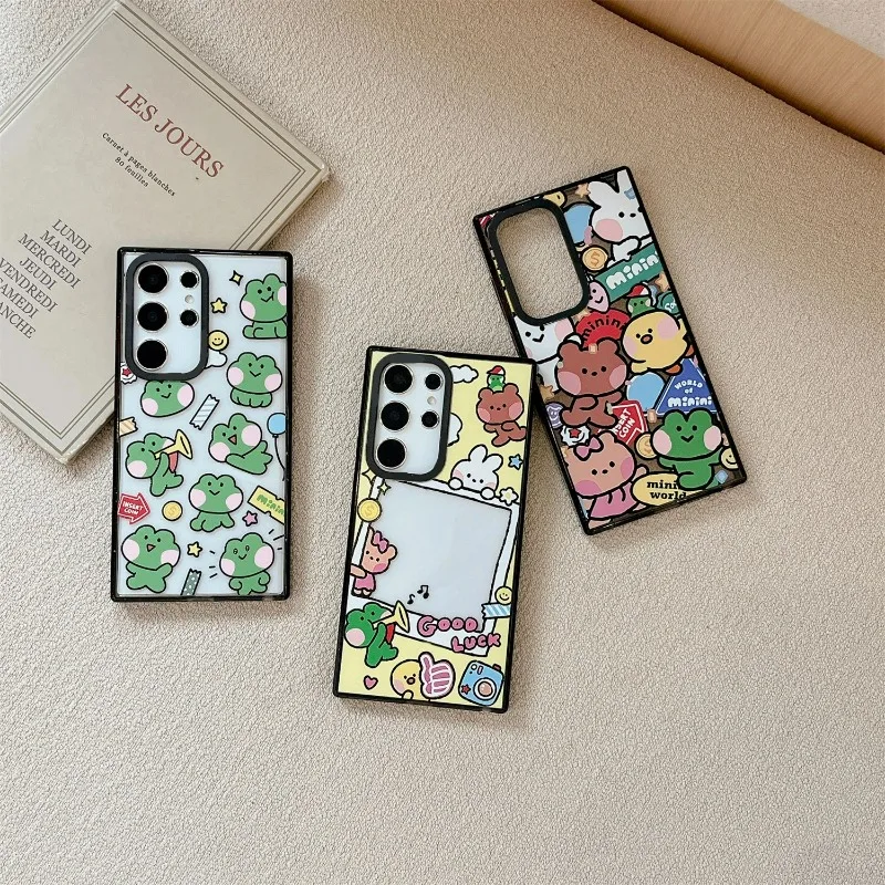 Cartoon Frog Animals Acrylic Black Border Case for Samsung Galaxy S22 S23 S24 Ultra S22+ S23+ S24 Plus Cover Protective Shell