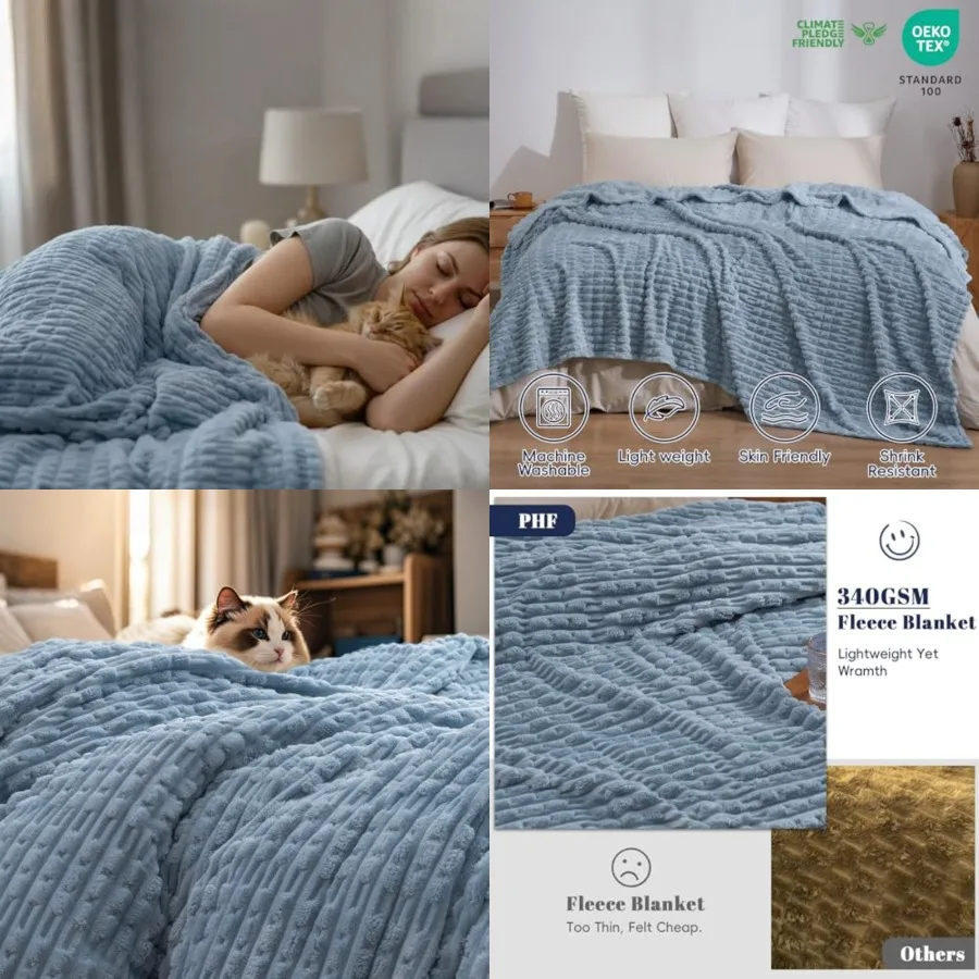 

Ultra Soft Flannel Fleece Blanket King Size, Lightweight 3D Jacquard Fleece Blanket, No Shedding, No Pilling, Luxury 340GSM Aes