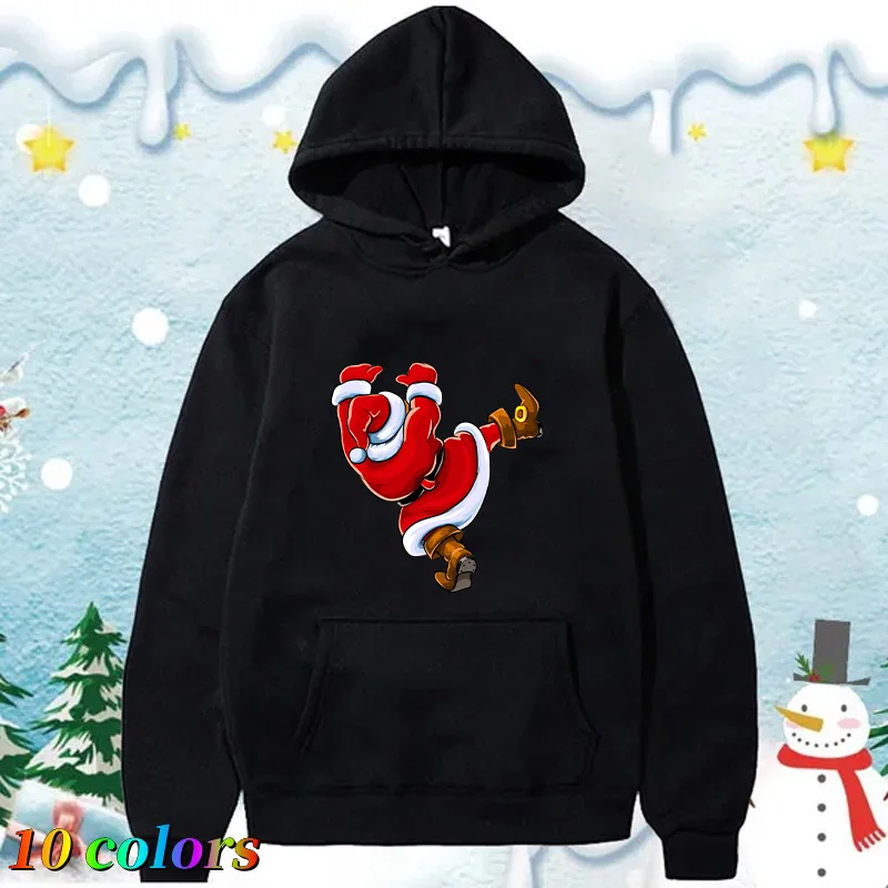 New Fashion Cool Christmas Santa Claus Climbing The Wall Print Funny Hoodies Sweatshirts Unisex Hooded Streetwear Couple Hoodies