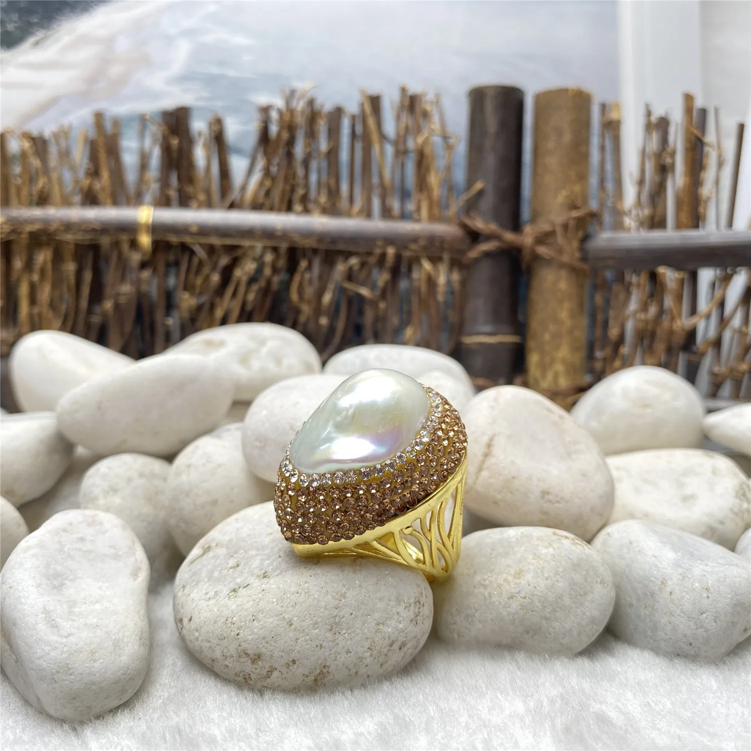 Natural Baroque Pearl Electroplating Ring Ladies Noble and Elegant Temperament Fashion Versatile Handmade Jewelry