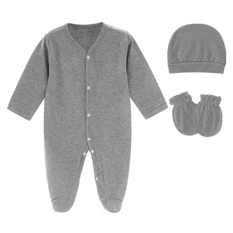 97BE Cotmfortable Newborns Jumpsuit with Mittens & Matching Pullover Hat Set 3Pcs