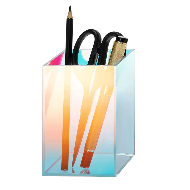 

Colorful Iridescent Acrylic Pencil Holder Makeup Brush Holder For Desk Rainbow Pen Cup Cosmetic Brush Holders