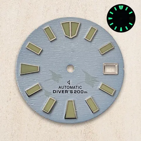 28.5 मिमी डायल एस लोगो प्रेशर पैटर्न Skx007/009 NH35/NH36/4R/7S ऑटोमैटिक मूवमेंट घड़ी के लिए उपयुक्त हरा चमकदार 10 best sales सेको लोगो - №9