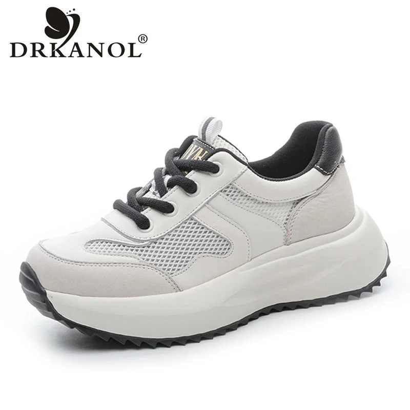 

DRKANOL 2025 г., модная летняя обувь с воздушной сеткой, женские легкие повседневные кроссовки из натуральной кожи разных цветов на толстой подошве и платформе
