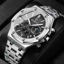 BINBONG Business Man Quartz Watch Luxury Chronograph  Calendar The Moon Clock Stainless Steel Waterproof Men's Wrist watch B0161